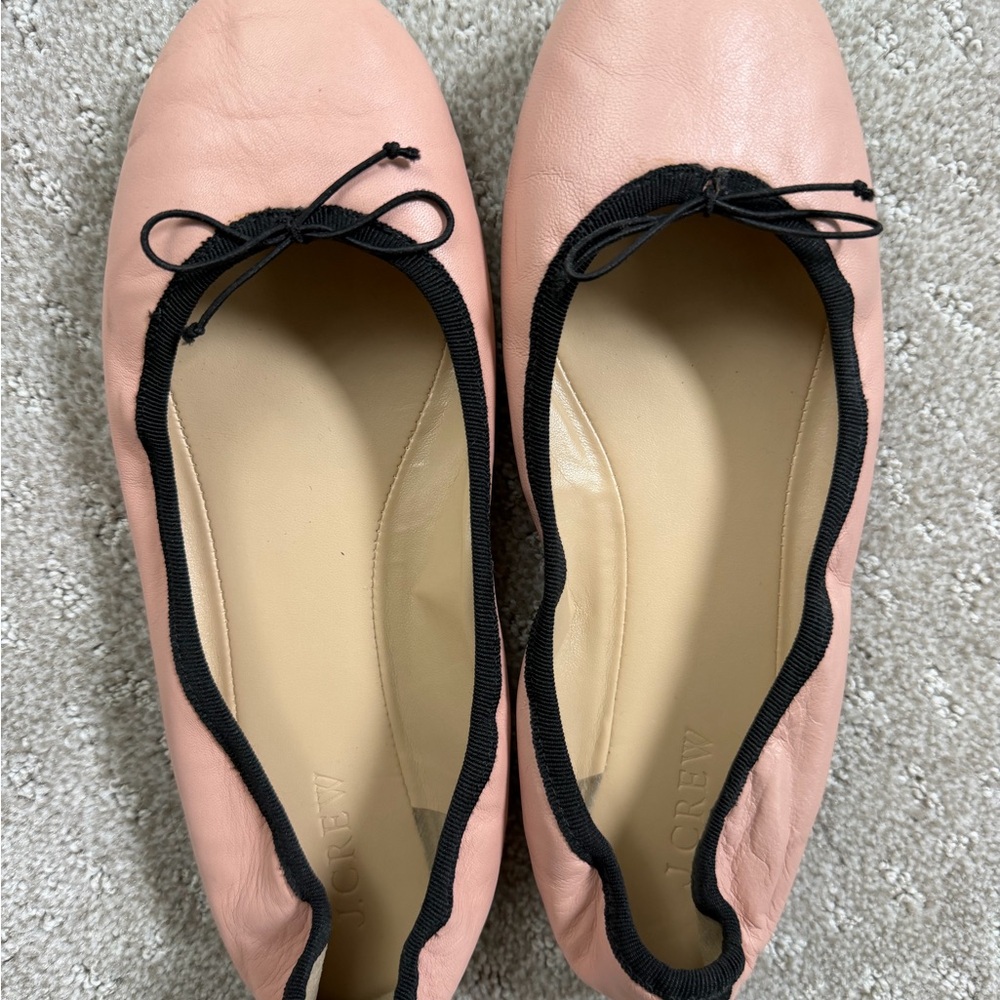 J. Crew Blush Pink Leather Ballet Flats with Black Trim Size 8